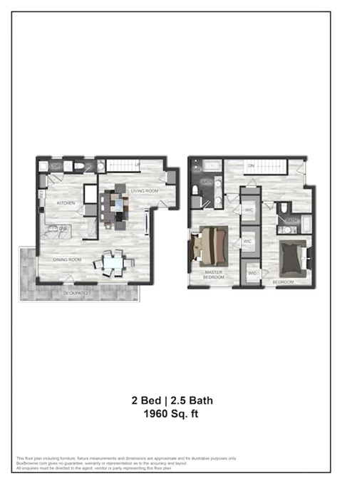 Floor plan for 2 beds, 2.5 baths, 1960 sqft
